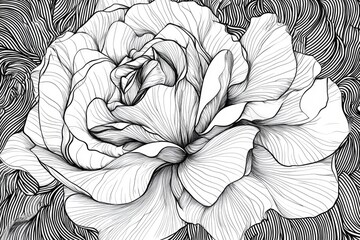 Wall Mural - Line art depiction of a captivating floral design featuring a mysterious rose