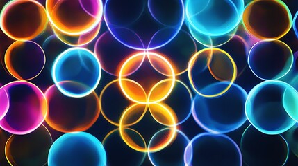 Wall Mural - Abstract colorful glowing circles on a dark background.