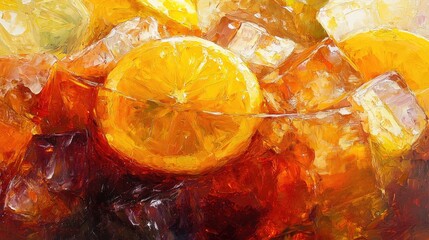 Oil painting of marmalade a fruit preserve created from citrus fruit juice and peels cooked with sugar and water showcasing vibrant colors and textures of this delicious treat