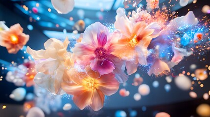 Wall Mural - Abstract Flower Background with Glittering Lights.