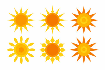 Wall Mural - 
Sun icon set. Yellow sun star vector clip art collection. Summer, sunlight, sky. Vector illustration
