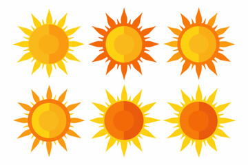 Wall Mural - 
Sun icon set. Yellow sun star vector clip art collection. Summer, sunlight, sky. Vector illustration
