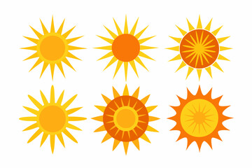 Wall Mural - 
Sun icon set. Yellow sun star vector clip art collection. Summer, sunlight, sky. Vector illustration
