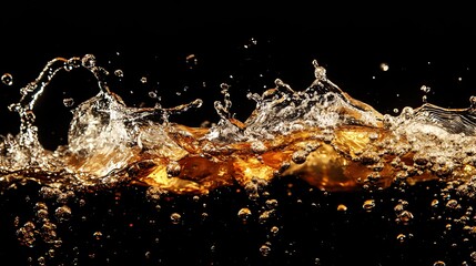 Close-up of a liquid splash, showing a beautiful pattern of bubbles and waves.