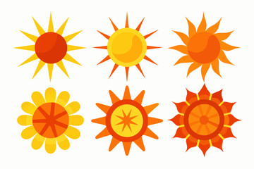 Wall Mural - 
Sun icon set. Yellow sun star vector clip art collection. Summer, sunlight, sky. Vector illustration
