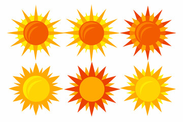 Wall Mural - 
Sun icon set. Yellow sun star vector clip art collection. Summer, sunlight, sky. Vector illustration
