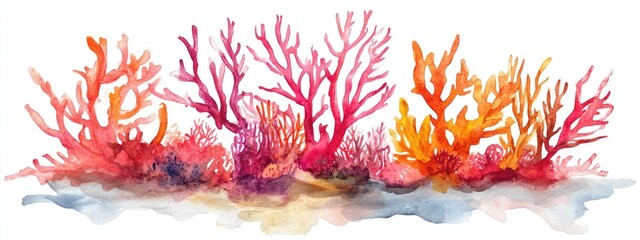 Poster - Watercolor of red coral reef for summer decoration and marine life theme