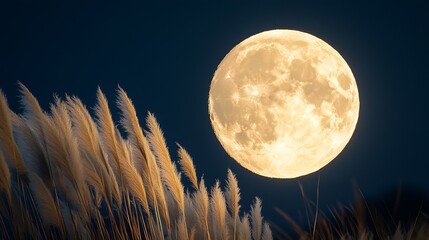 Poster - The harvest moon and Japanese pampas grass : Generative AI
