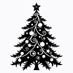 Christmas tree silhouette vector illustration, New Year Xmas tree icon on white background