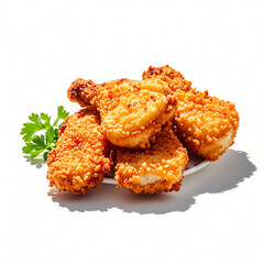 Tasty fried chicken whit out plat isolated on white background