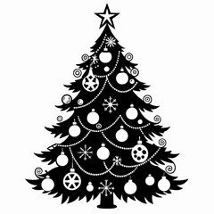 Christmas tree silhouette vector illustration, New Year Xmas tree icon on white background