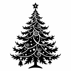 Christmas tree silhouette vector illustration, New Year Xmas tree icon on white background