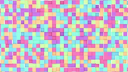 Wall Mural - 3D render animation of closeup colorful square shape random waving composition, 4K abstract animated background