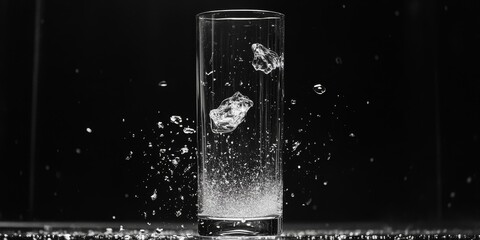 Wall Mural - A glass of water with ice and bubbles.