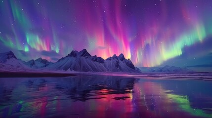 Wall Mural - aurora borealis over mountains