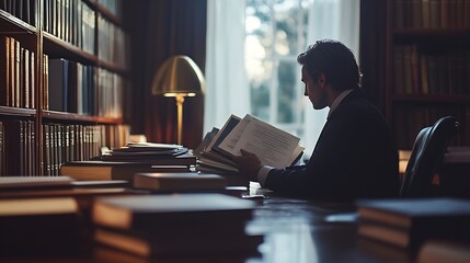 Aufkleber - Lawyer sits in office with litigation contract documents attorneys draft contracts and legal terms for clients for litigation fair and transparent litigation Lawyer concept and litigat : Generative AI