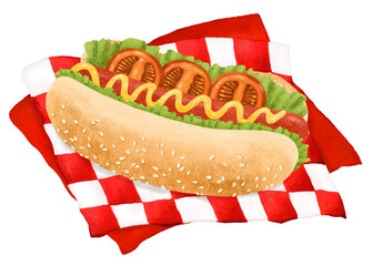 Wall Mural - Hot dog basket png sticker, fast food illustration, transparent background