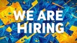 © kaiserseeing - 'We Are Hiring' message displayed on a vibrant abstract background with dynamic blue and yellow patterns, emphasizing creativity and energy.