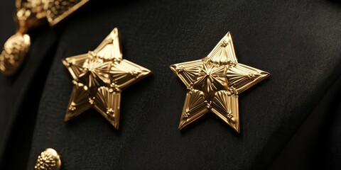 Two gold stars on black fabric.