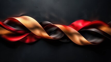 Abstract still life of three ribbons intertwined on a dark background.