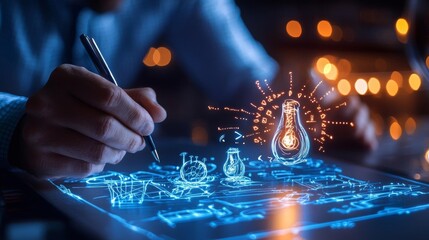 a team of developers presenting their ideal product concept to a manager, with detailed sketches and