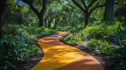 Poster - A colorful footpath surrounded by lush green trees grass and plants in the Sculpture Garden at New Orleans City Park in New Orleans Louisiana USA : Generative AI