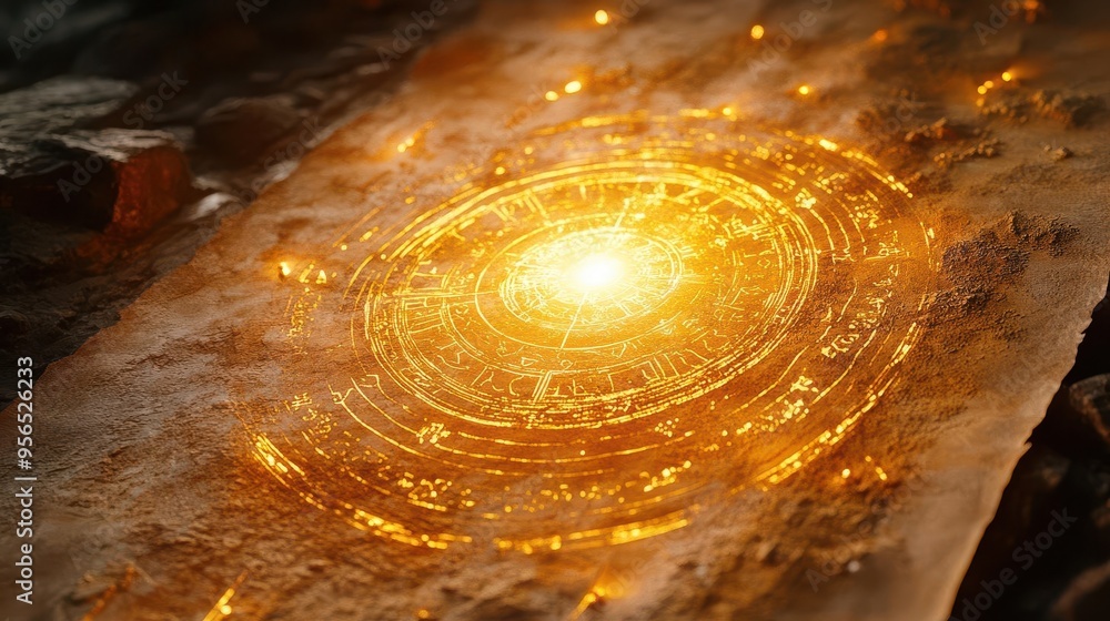 ancient parchment map with mystical symbols glowing runes and hidden ...