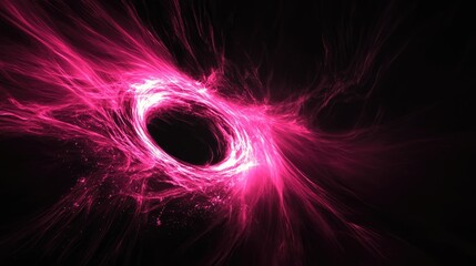 Illustration of vibrant pink cosmic energy effects with a glowing hole in the center rendered in 3D cartoon style against a black background