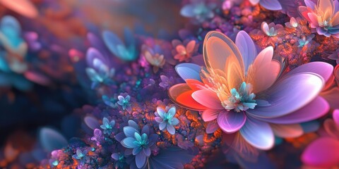 Leinwandbilder - Beautiful Abstract Background in 3D cartoon rendering Colorful floral fractal art Modern graphic with digital fantasy effects Trendy desktop wallpaper featuring futuristic fractal patterns suitable