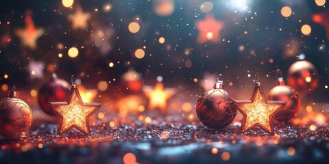 Aufkleber - Festive Christmas background featuring 3D cartoon rendering with an elegant abstract design of bokeh defocused lights and stars