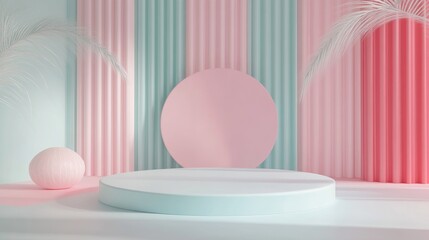 Aufkleber - Geometric pastel colored background designed for a cosmetic or product display podium in 3D render