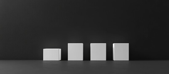 Poster - Abstract arrangement of five white cubes within a minimalist black space 3D rendering illustration