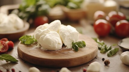 Close up of a podium featuring mozzarella cheese production setting