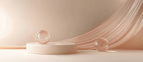 Aufkleber - Composition featuring smooth rounded shapes in champagne hues for product showcasing 3D rendering