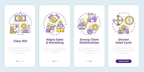 Wall Mural - benefits of abm onboarding mobile app screen. sales cycle. walkthrough 4 steps editable graphic inst