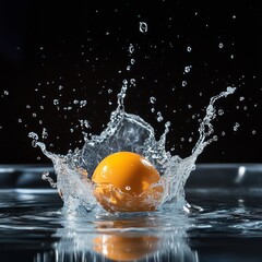 Canvas Print - A yellow egg creates a dramatic splash as it falls into a still pool of water.