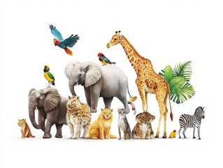 Wall Mural - Wild Animals Watercolor Illustration