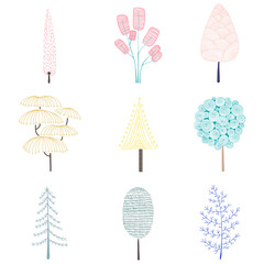 Wall Mural - cute pastel pine tree sticker design element set