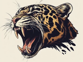 Wall Mural - Roaring Jaguar Illustration