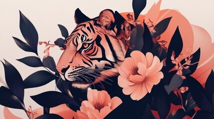 Wall Mural - Tiger in Bloom: A Portrait of Grace and Strength