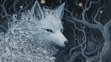 Wall Mural - White Wolf in the Whispering Woods