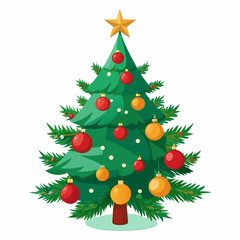 Wall Mural - Christmas tree vector illustration, New Year Xmas tree icon on white background, decorated with light