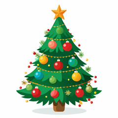 Wall Mural - Christmas tree vector illustration, New Year Xmas tree icon on white background, decorated with light