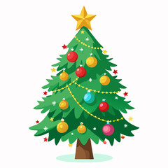 Wall Mural - Christmas tree vector illustration, New Year Xmas tree icon on white background, decorated with light