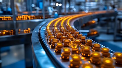 Fototapete - Production line pharmaceutical industry Manufacturing of drugs and medications pharmaceuticals high quality photo : Generative AI