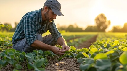 Aufkleber - Agronomist inspects soybean crop in agricultural field  Agro concept  farmer in soybean plantation on farm : Generative AI
