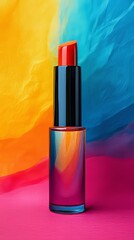 Poster - A red lipstick is shown in a colorful background