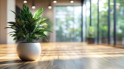 Wall Mural - Light blur Minimalist Open Space Office background Blurred Modern contemporary office and meeting room interior design with panoramic glass windows and green plant inside and Wooden fl : Generative AI