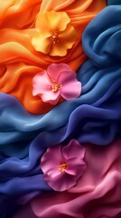 Canvas Print - A colorful floral arrangement is displayed on a blue, orange, and purple fabric