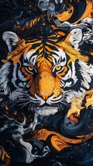 Wall Mural - Tiger Portrait with Swirling Background